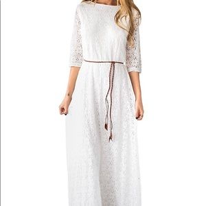 White Lace Long Dress with Sleeves